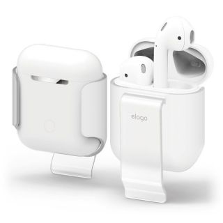 Elago - AirPods 1/2 便携皮帶夾防丟充電盒掛殼 (透白色)