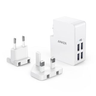 Anker - PowerPort 4 Lite 4輸出牆插充電器 (UK & EU 可換插頭) (白色)