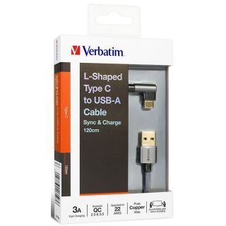 Verbatim - 120cm L-Shaped Type C to USB-A 充電傳輸線 (灰色)