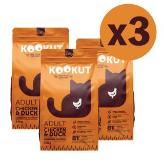 KOOKUT - 天然無穀物成貓糧 (雞肉鴨肉) (1.5kg x 3件)