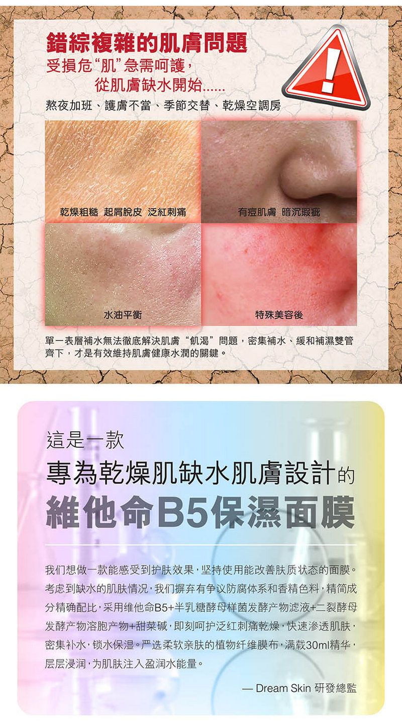 DREAM SKIN 買1送1 維他命B5 保濕面膜 30毫 x 5片盒 總數:10片