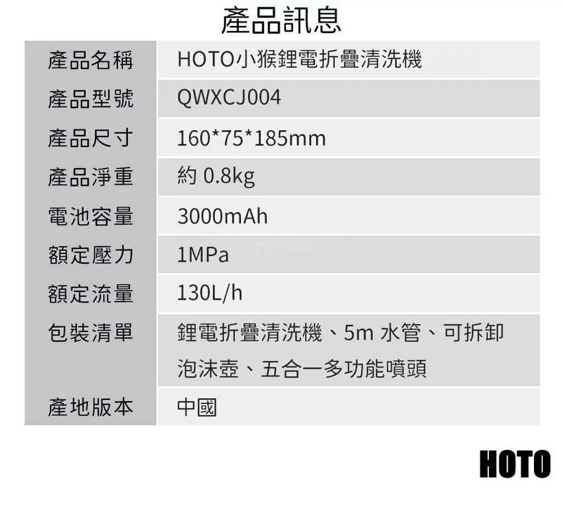 HOTO小猴鋰電無線摺疊洗車水槍