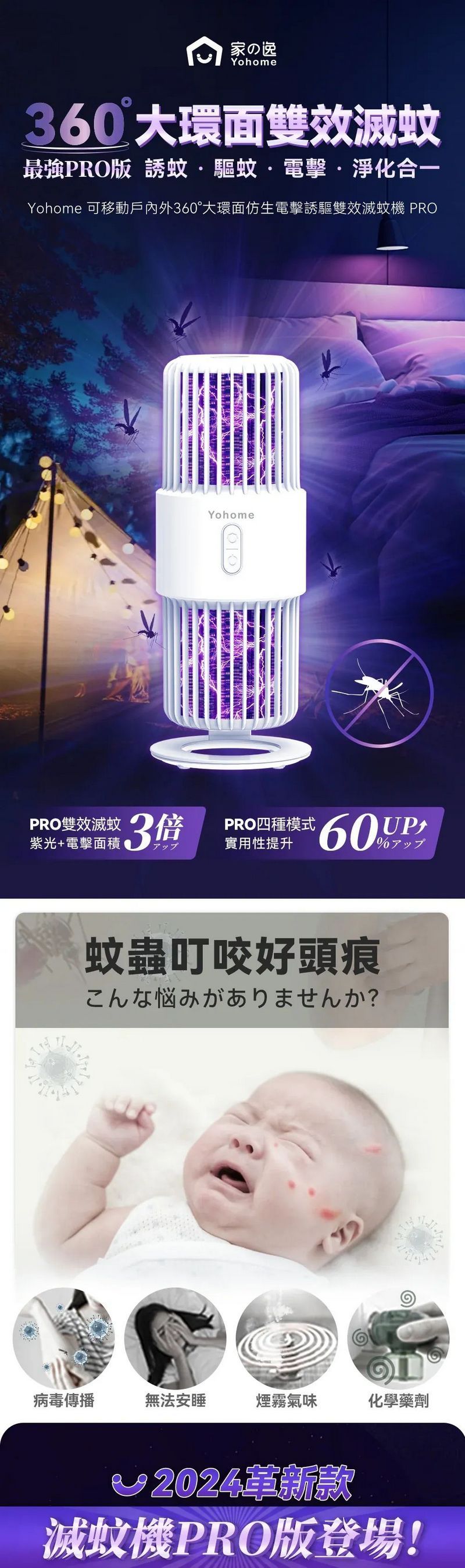 Yohome 可移動戶內外360°大環面仿生電擊誘驅雙效滅蚊機 PRO